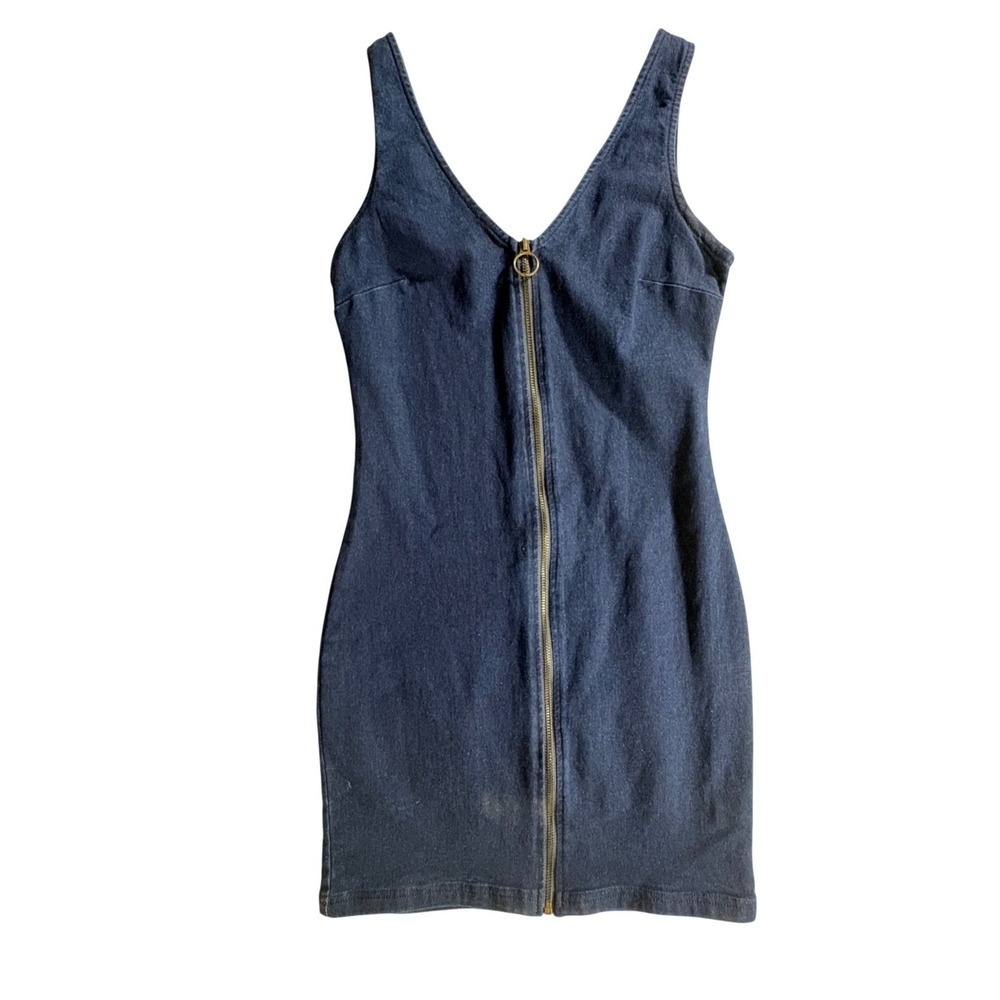 7th & Hudson Denim Mini Dress Womens Small Blue Zip Front Stretch Bodycon Jean